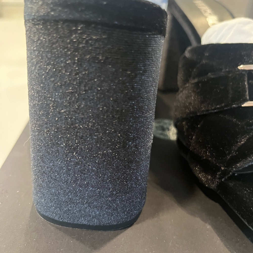 Versace Black Velvet Slide Sandals with Silver Medallion - Picture 5 of 5